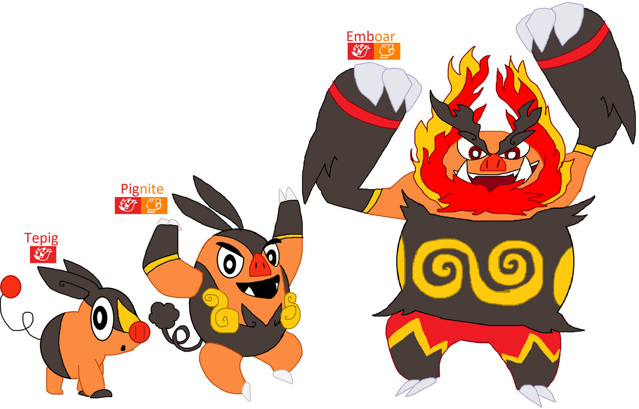 498 Tepig 499 Pignite 500 Emboar by DaXeGaNa on DeviantArt