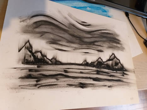 Black and White Landscape Oil Pastel