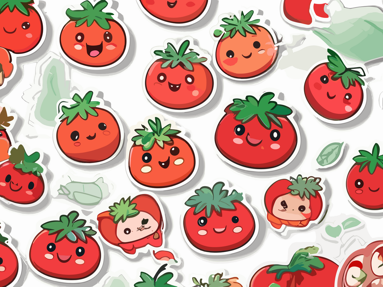 SDXL 09 a pack of cute kawaii tomato sticker white by krishnajit1 on ...