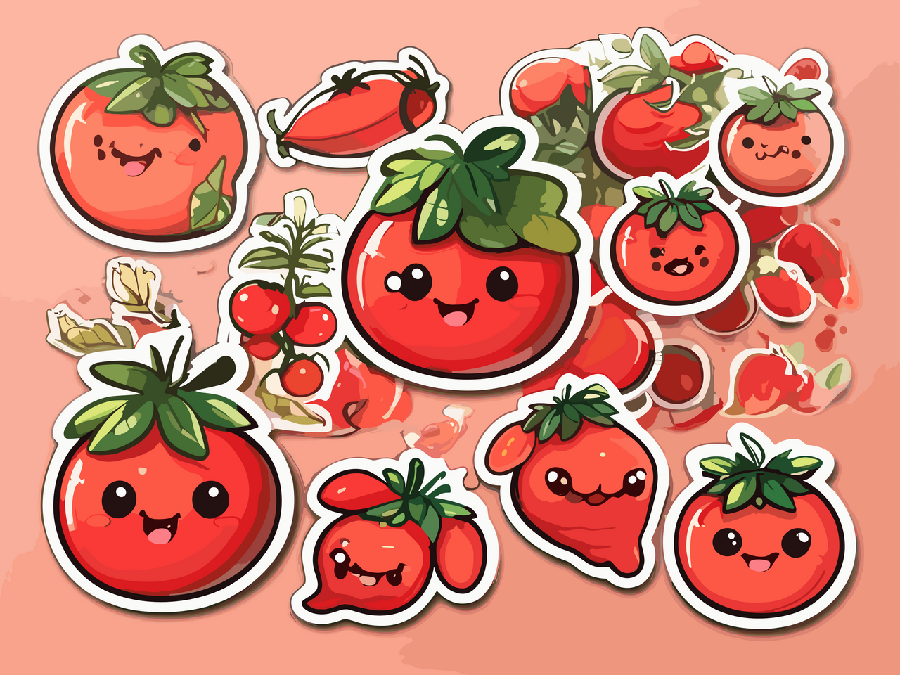 SDXL 09 a pack of cute kawaii tomato sticker white by krishnajit1 on ...
