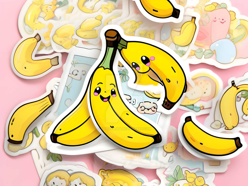 SDXL 09 a pack of cute kawaii banana sticker white by krishnajit1 on ...