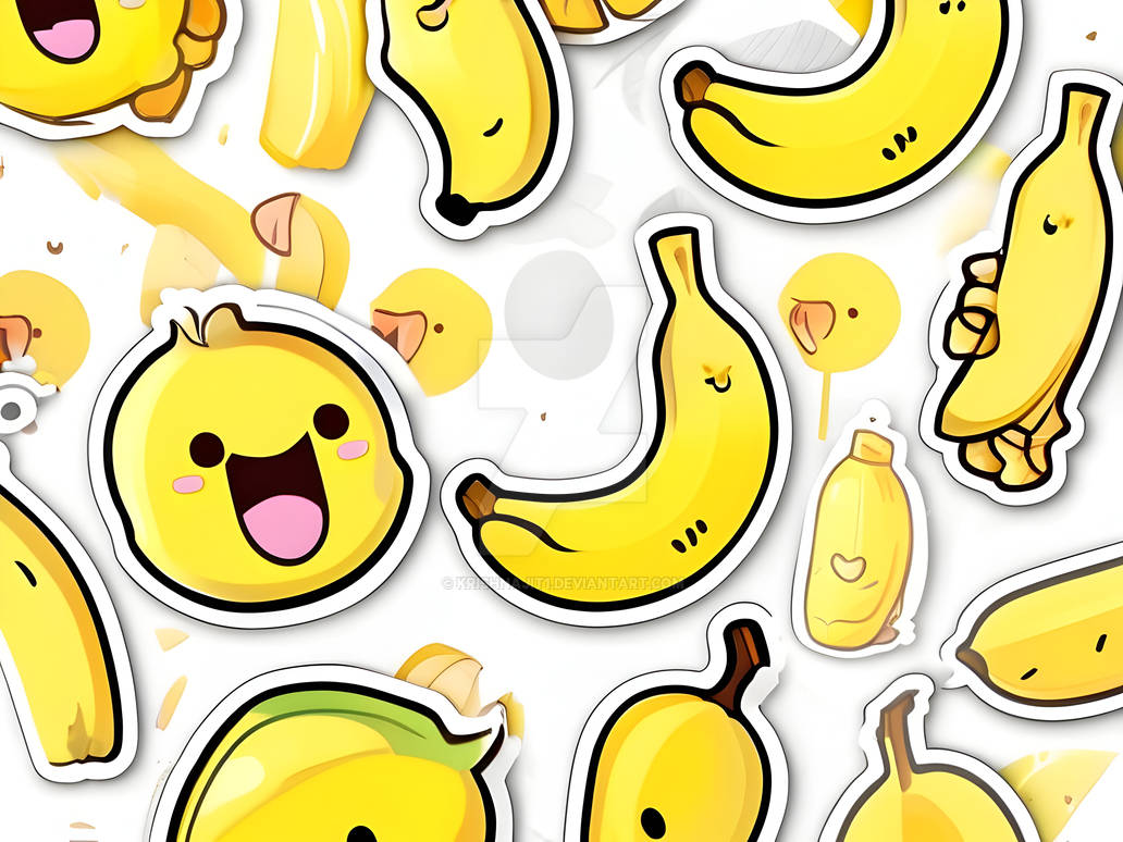 SDXL 09 a pack of cute kawaii banana sticker white by krishnajit1 on ...