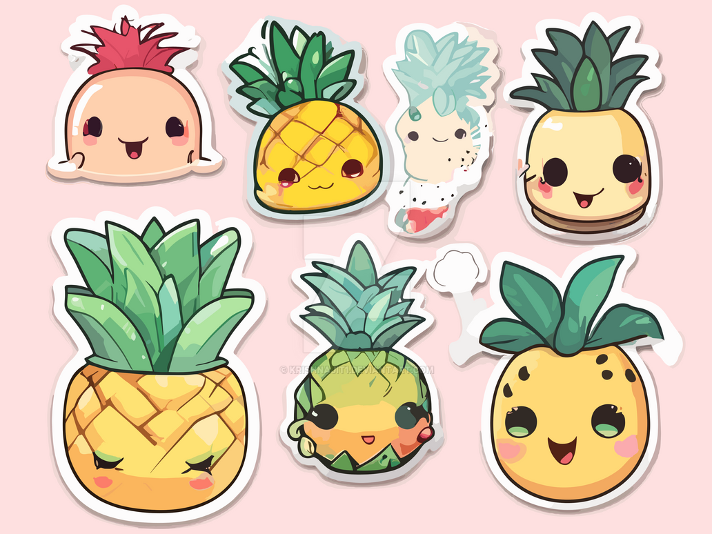 SDXL 09 a pack of cute kawaii pineapple sticker wh by krishnajit1 on ...
