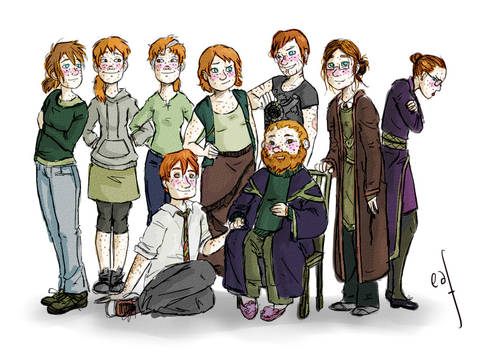 Genderbent Weasleys family portrait