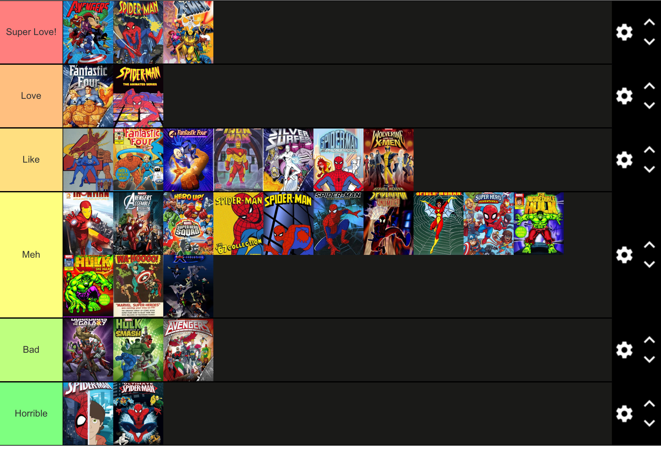 Marvel Animated Shows Tier List by Beatlesfangirl15 on DeviantArt Marvel Animated Shows Tier List by Beatlesfangirl15 on DeviantArt