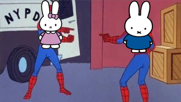 Kathy (Sanrio) and Miffy Spider-Man pointing meme