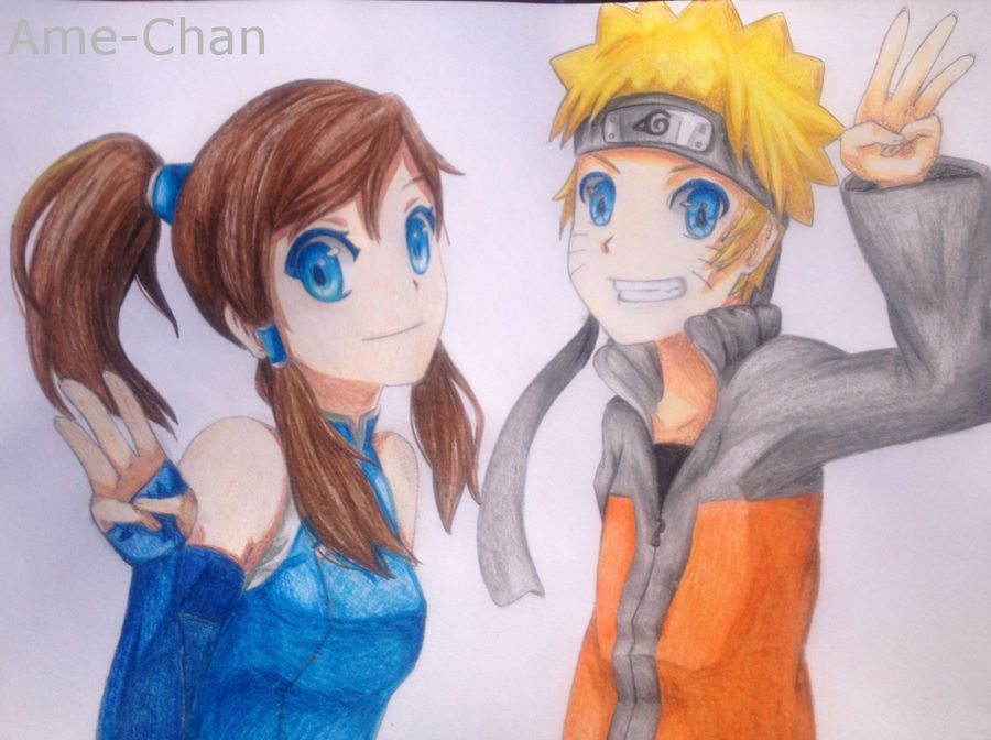 Traditional Drawing- Korra and Naruto