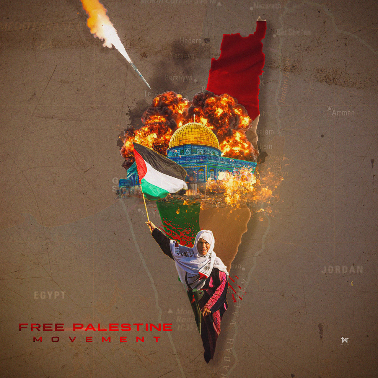 Palestine Flag, Blood and Fire, Civilian tragedy by EmagaTravels