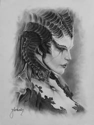 Lilith Diablo IV charcoal drawing A5