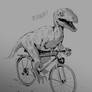 Velociraptor riding a bicycle