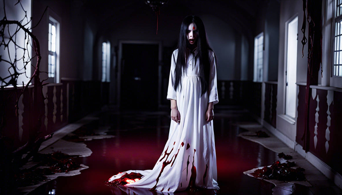 Young Girl Horror Spectral Ghost White Long Dress