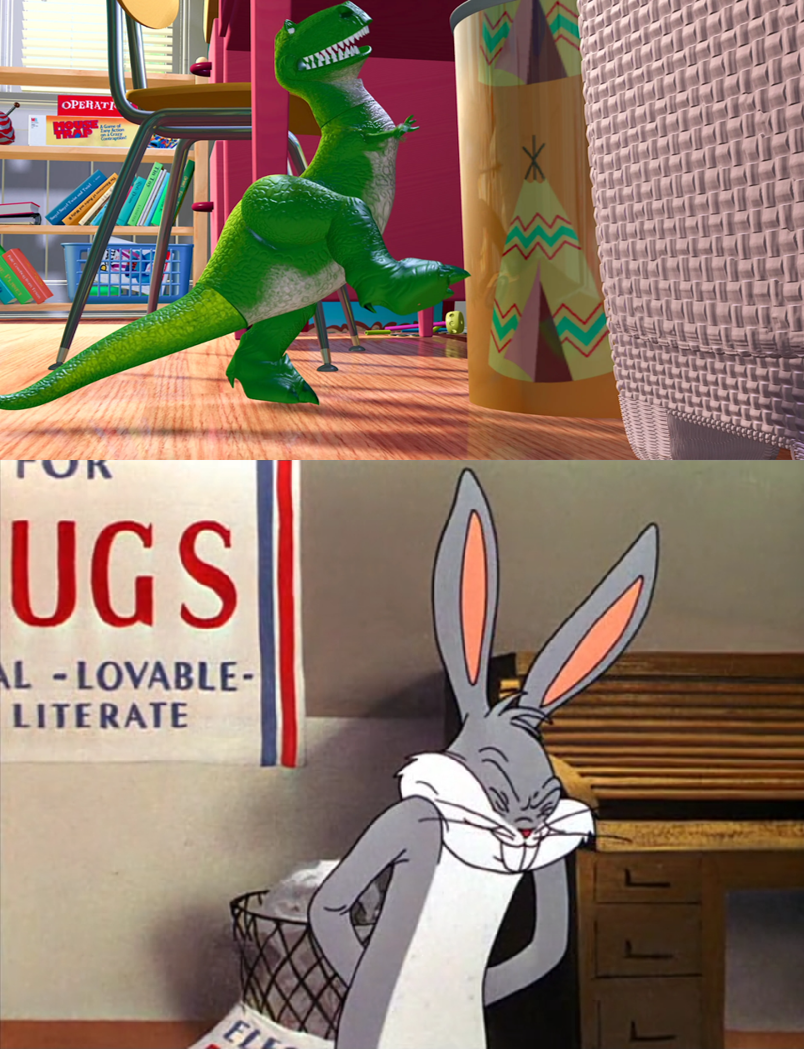 Bugs Bunny winces at Rex's crash by TheCityMaker on DeviantArt