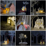 Miniature Houses attached to some of my Sculptures by MalenaValcarcel