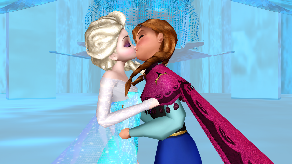 Lesbian freeze. Anna and Elsa поцелуй.