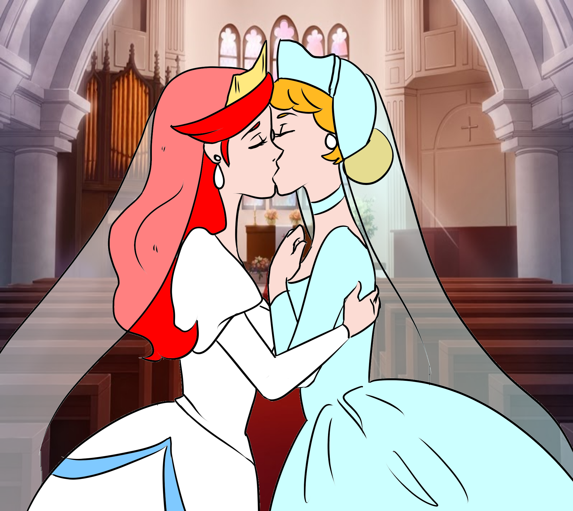 Ariel x Cinderella wedding (drawing)