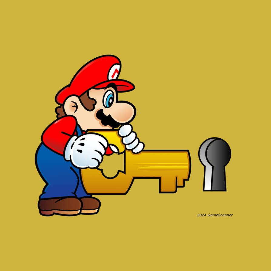 Super Mario inserting a key into keyhole by GameScanner on DeviantArt