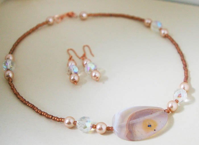 Peach Lace agate Necklace Set