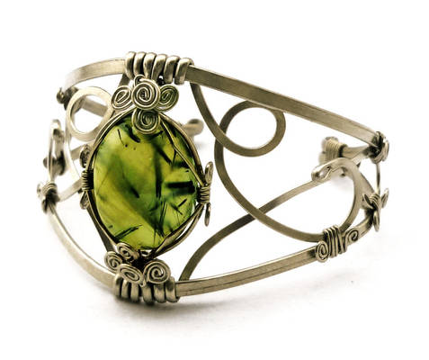 Wire Wrap Cuff Bracelet with Prehnite stone