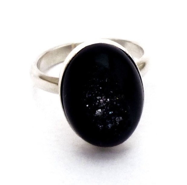 925 Silver Ring with Black Druzy Onyx stone