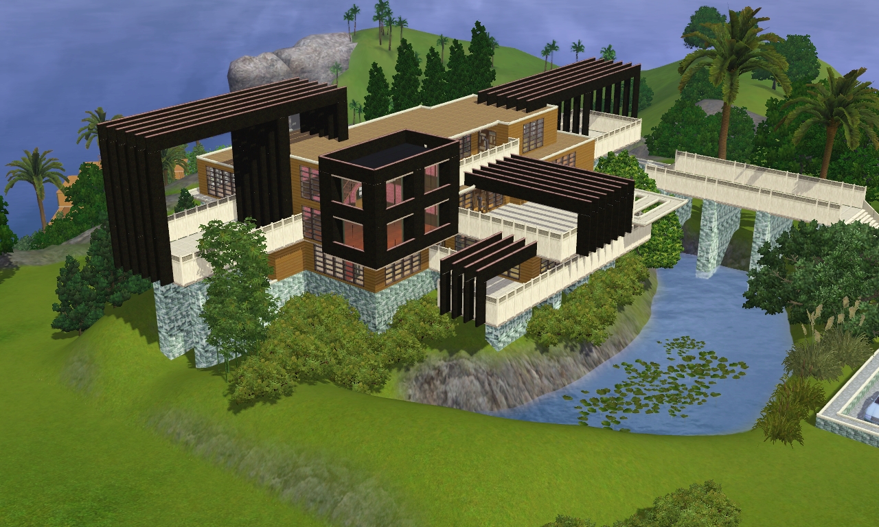 Sims 3 modern hillside home