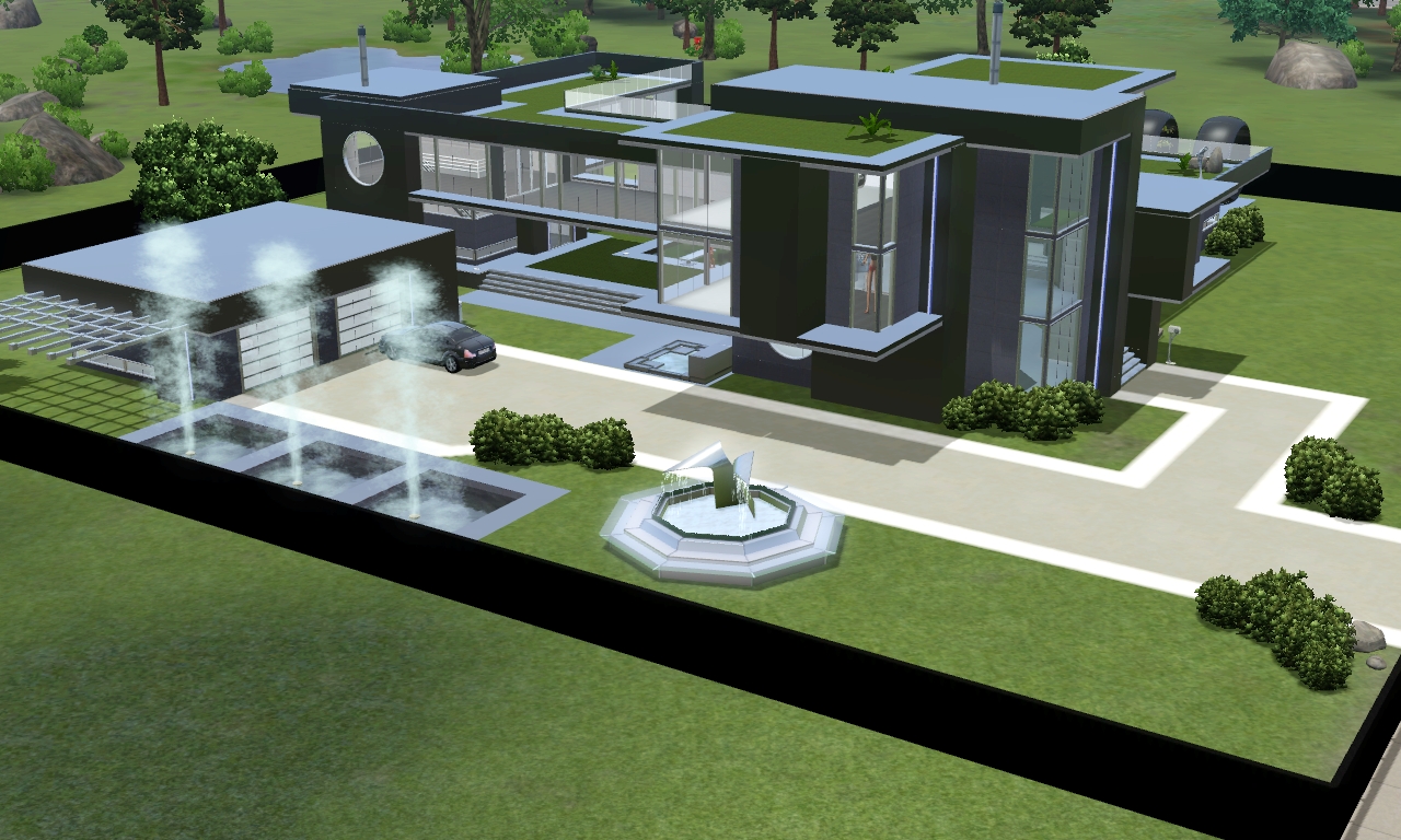 Sims 3 modern black futuristic villa