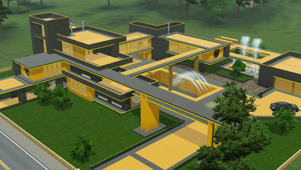 Sims 3 Futuristic Grey and Yellow Villa