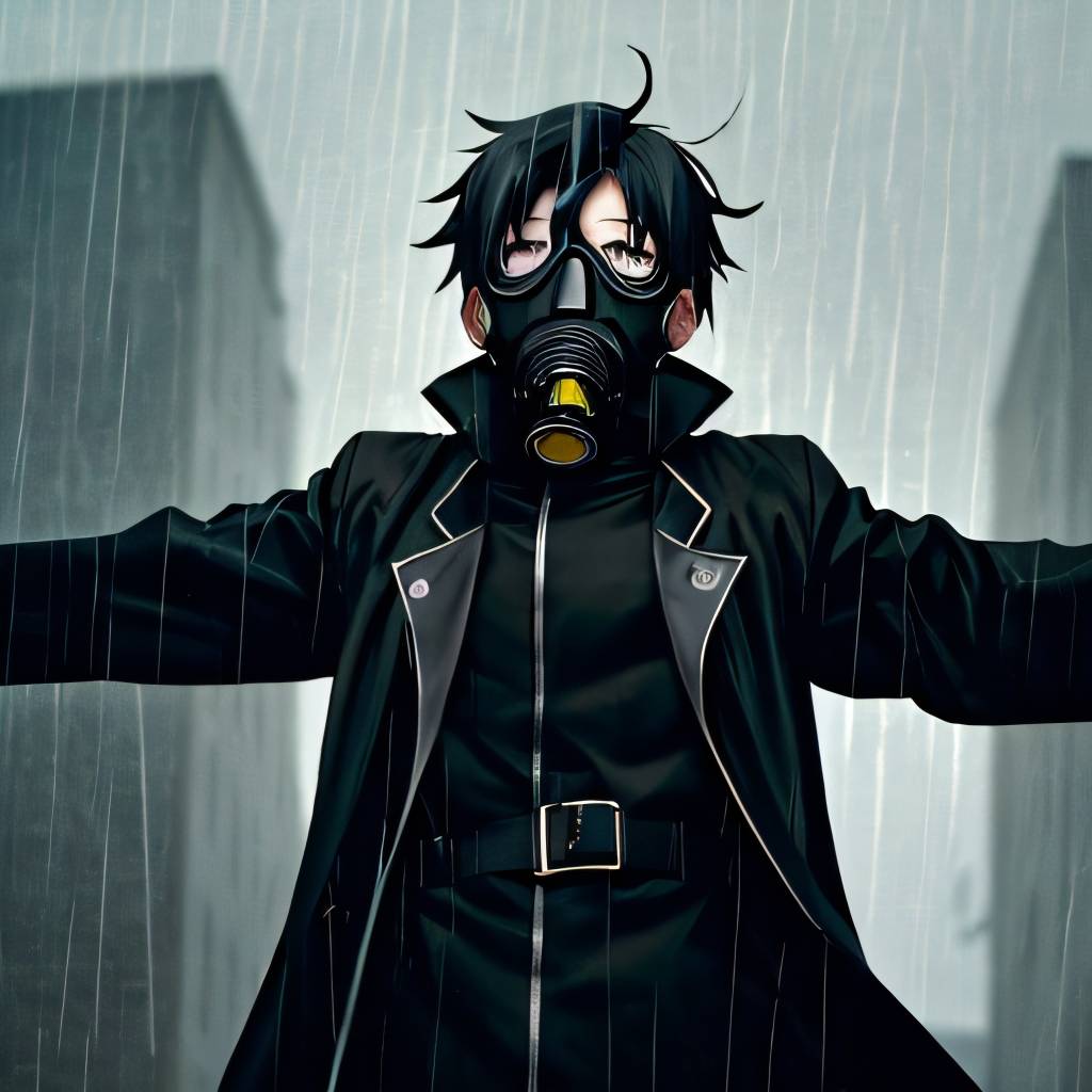 anime boy wearing long black coat with gas mask. by HierophantRed on ...