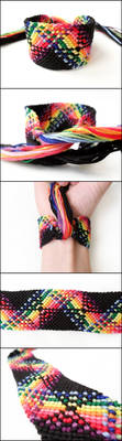 Plaid Friendship Bracelet Cuff Rainbow Black