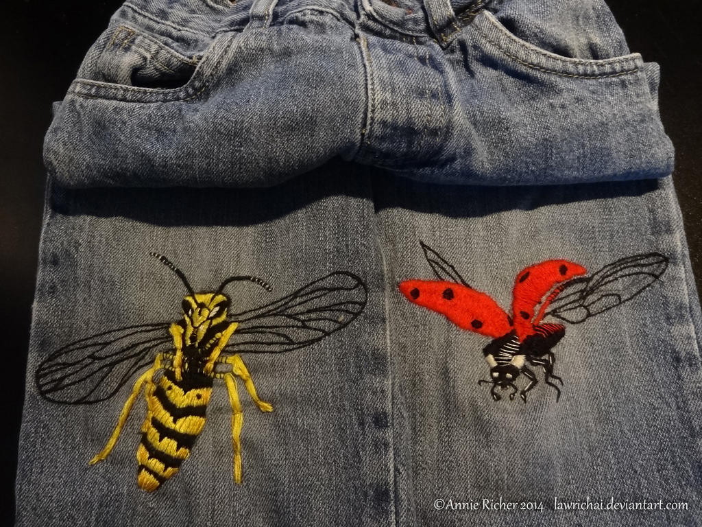 Hand Made Embroidery - Wasp and Ladybug