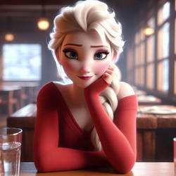 Elsa sitting across the table