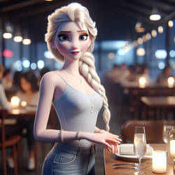 Elsa in a restaurant at night