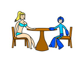 Bikini samus and Adult mega man on date