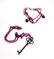 Skeleton Key Necklace and Lock Bracelet