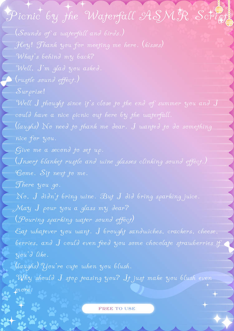 F2U Picnic by the Waterfall ASMR Roleplay Script by KittenPauws on ...