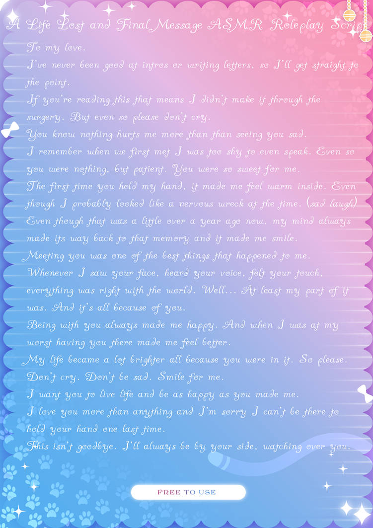 F2U A Lost Life and Final Message ASMR RP Script by KittenPauws on ...