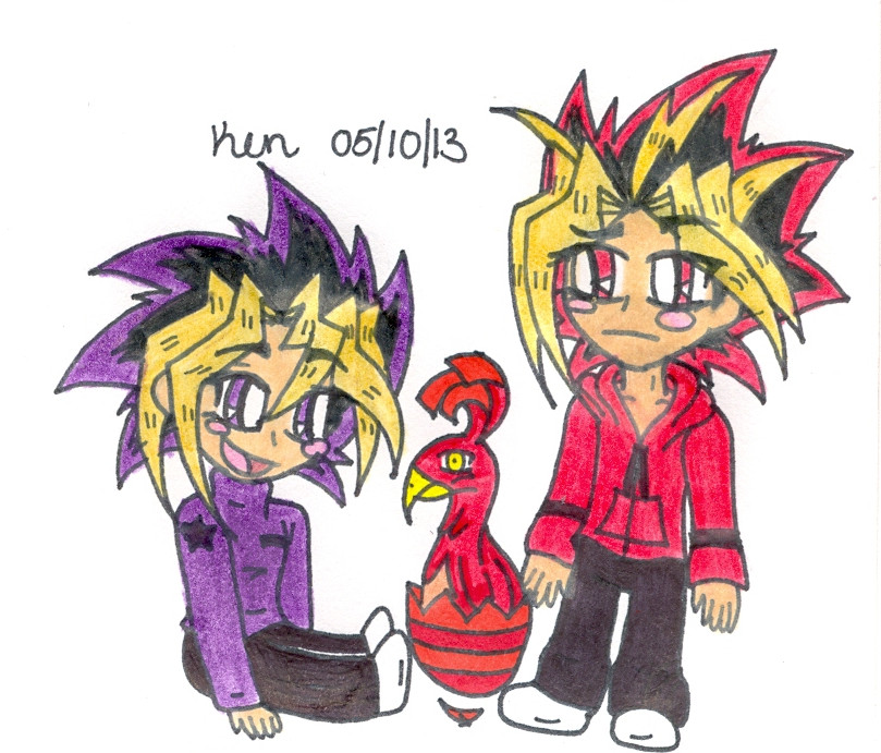 Yugi and Yami with Phoenix Bird