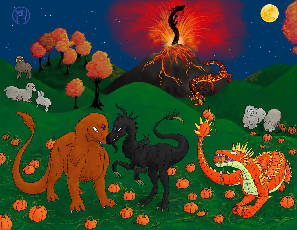 October Dragons and Sheep by Kairu-Hakubi