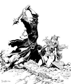 Nazgul and Eowyn / Frazetta *