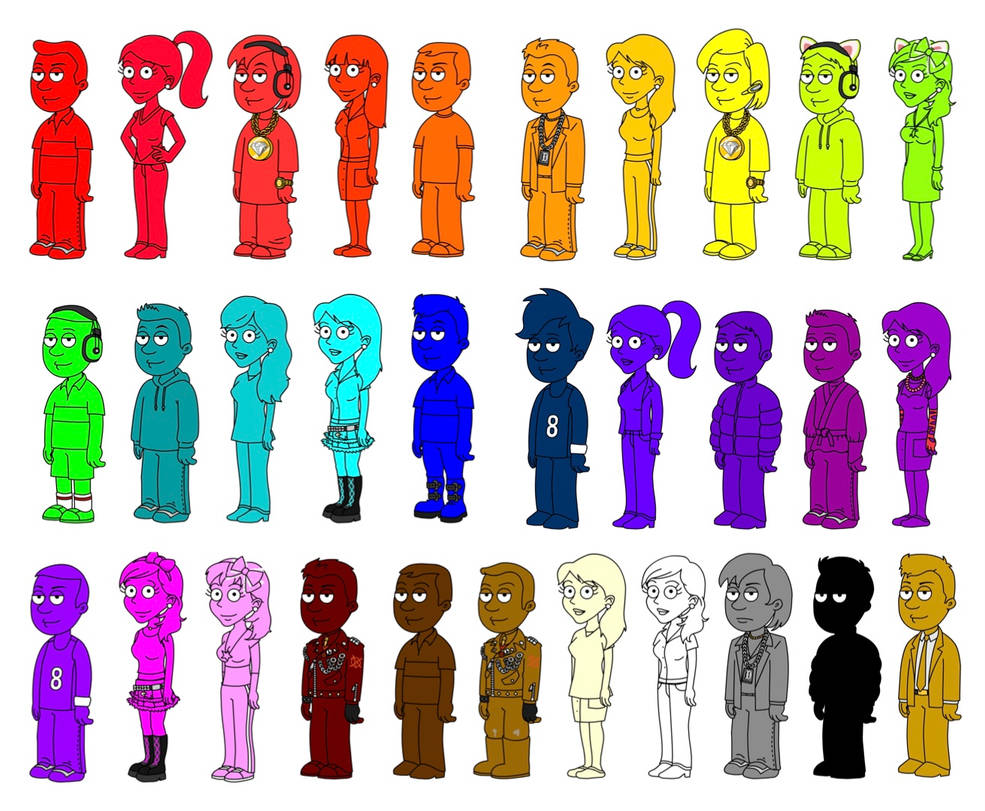 The Original Colored Character Color Team by pinkboxthecat45 on DeviantArt