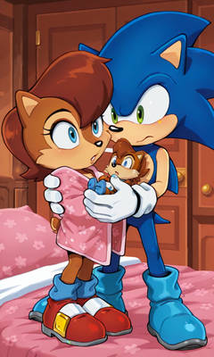 Sonic and Sally with their infant daughter Sonia
