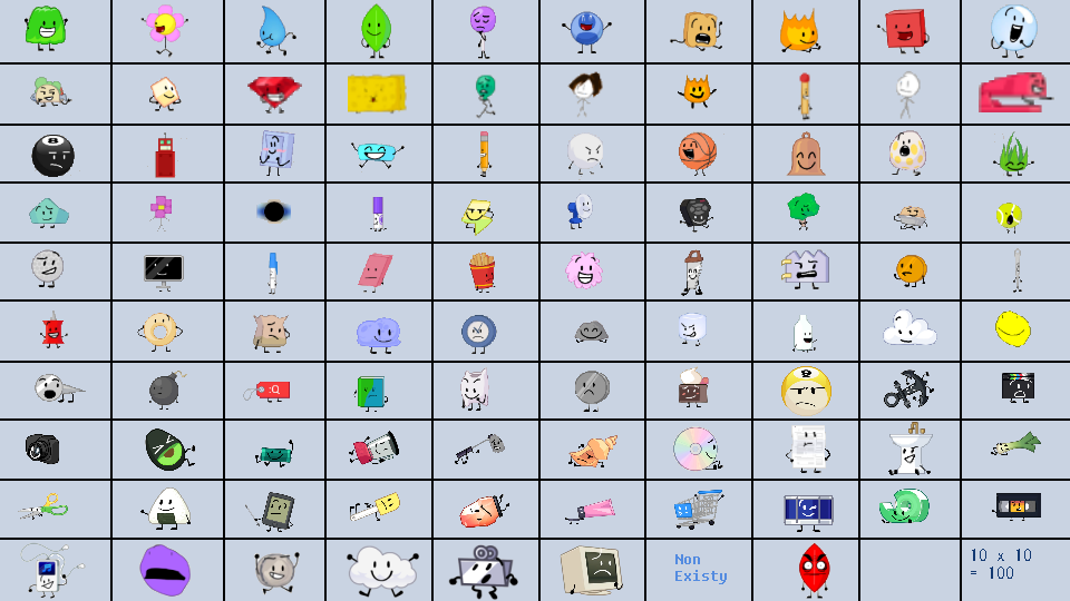 BFDI-BFDI TPOT Total 97 out of 100 Contestants in by Abbysek on DeviantArt