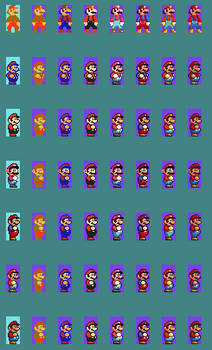 7 Marios in Different Game Style Palettes