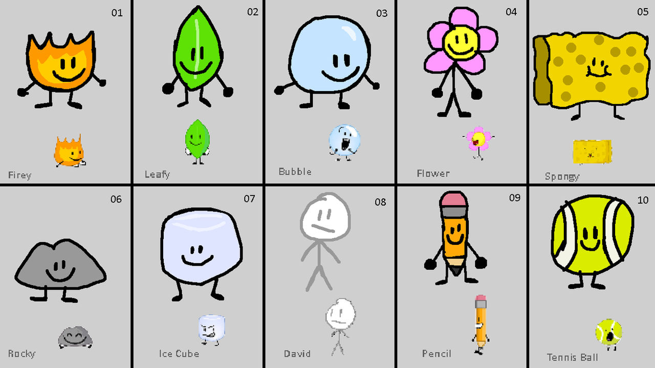 Bfdi Rigel Grid - BFDI Series 01-10 Redrawn Characters by Abbysek on DeviantArt