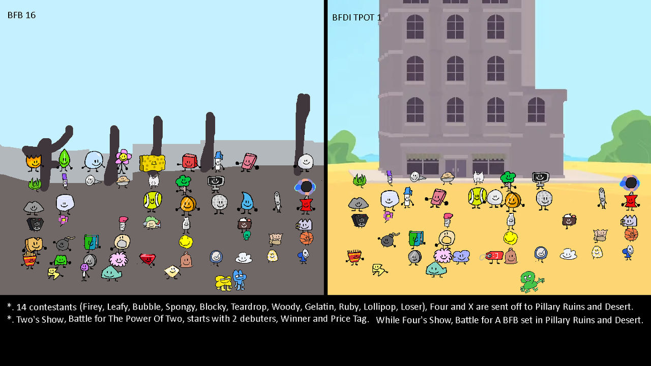 Comparison between BFB 16 and BFDI TPOT 1 (Fixed) by Abbysek on DeviantArt