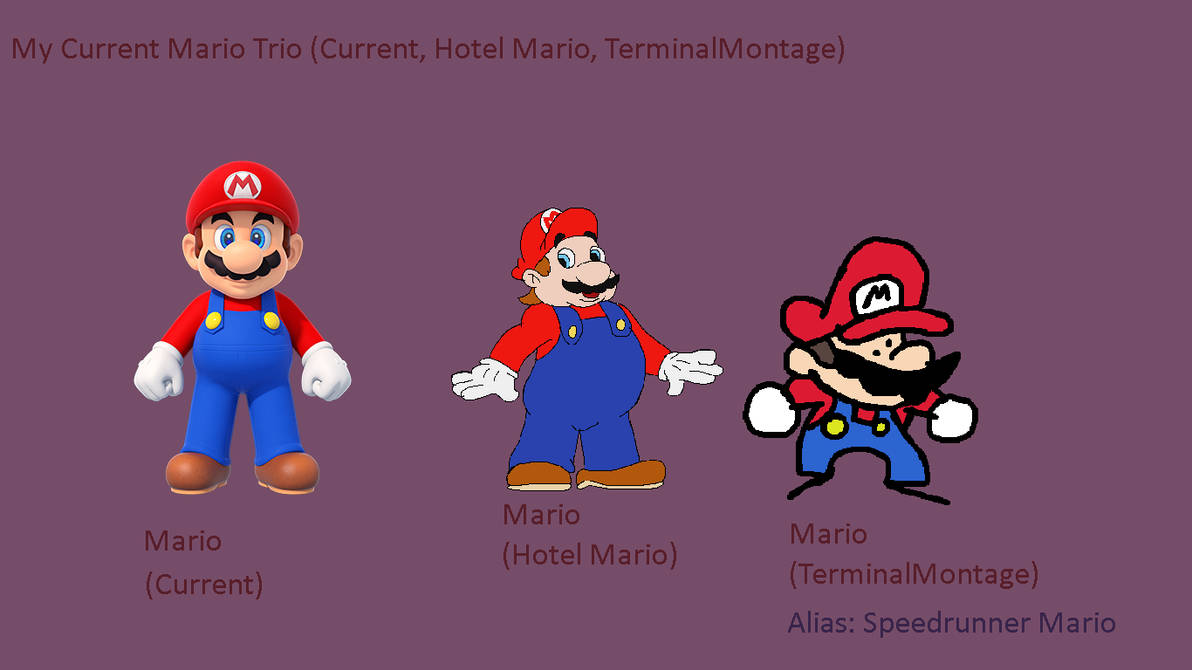 My Current Mario Trio (Current, Hotel Mario, Termi by Abbysek on DeviantArt