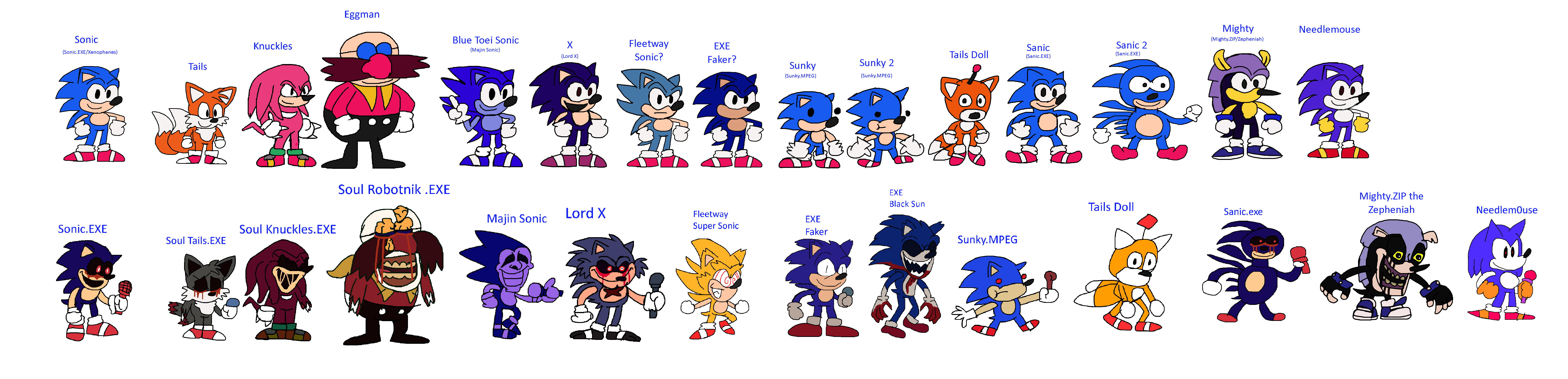 Sonic.EXE All Versions by FishieLemonDude