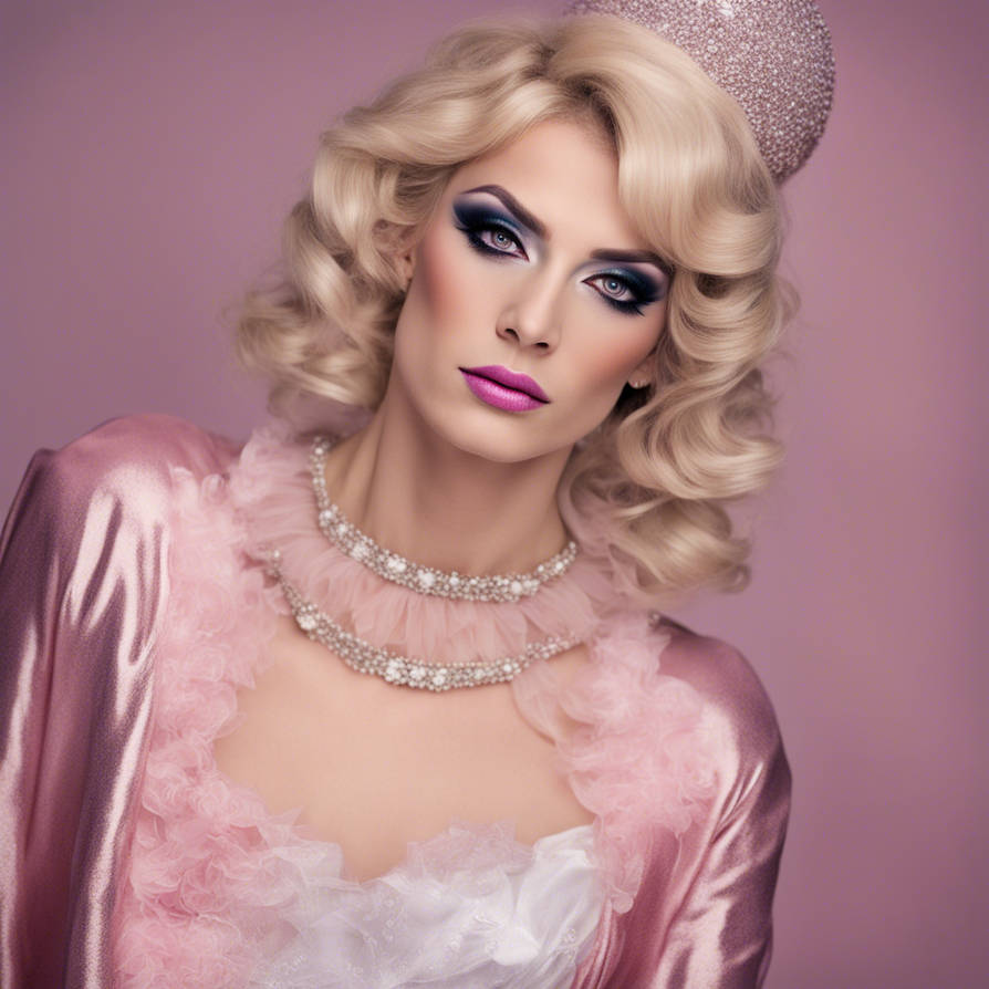 Beuty full crossdressing man with makeup on