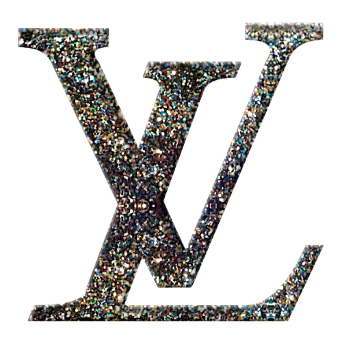 Louis Vuitton glitter logo, creative, metal grid background, Louis