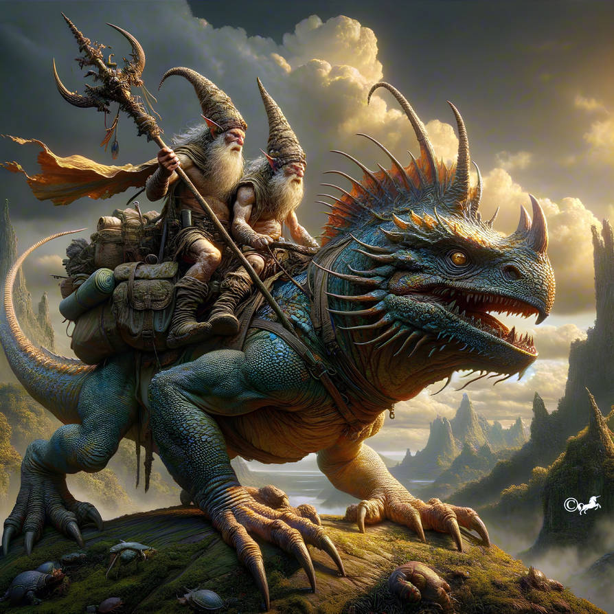 Two goblins riding a war lizard by unicorngraphics on DeviantArt