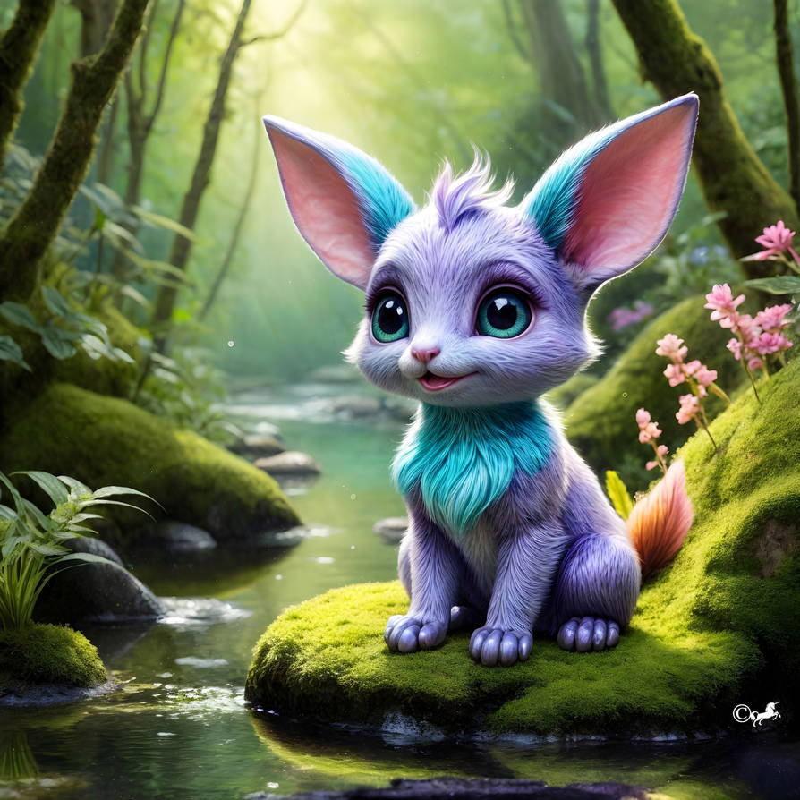 Lavender The Fire Rabbit Lavender Creature by the Forest Stream by unicorngraphics on DeviantArt